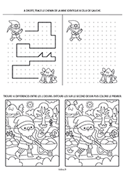 Jeux à imprimer : reproduire le chemin, jeu des différences, maternelle et CP