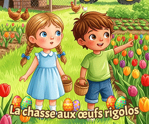 La chasse aux œufs rigolos, histoire illustrée racontée aux enfants de 3 et 4 ans